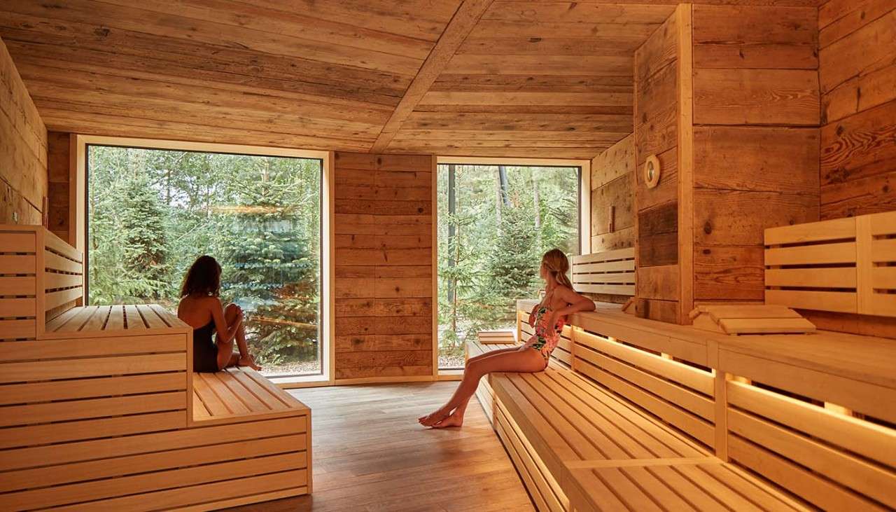 Two women sat in the Nordic Sauna.