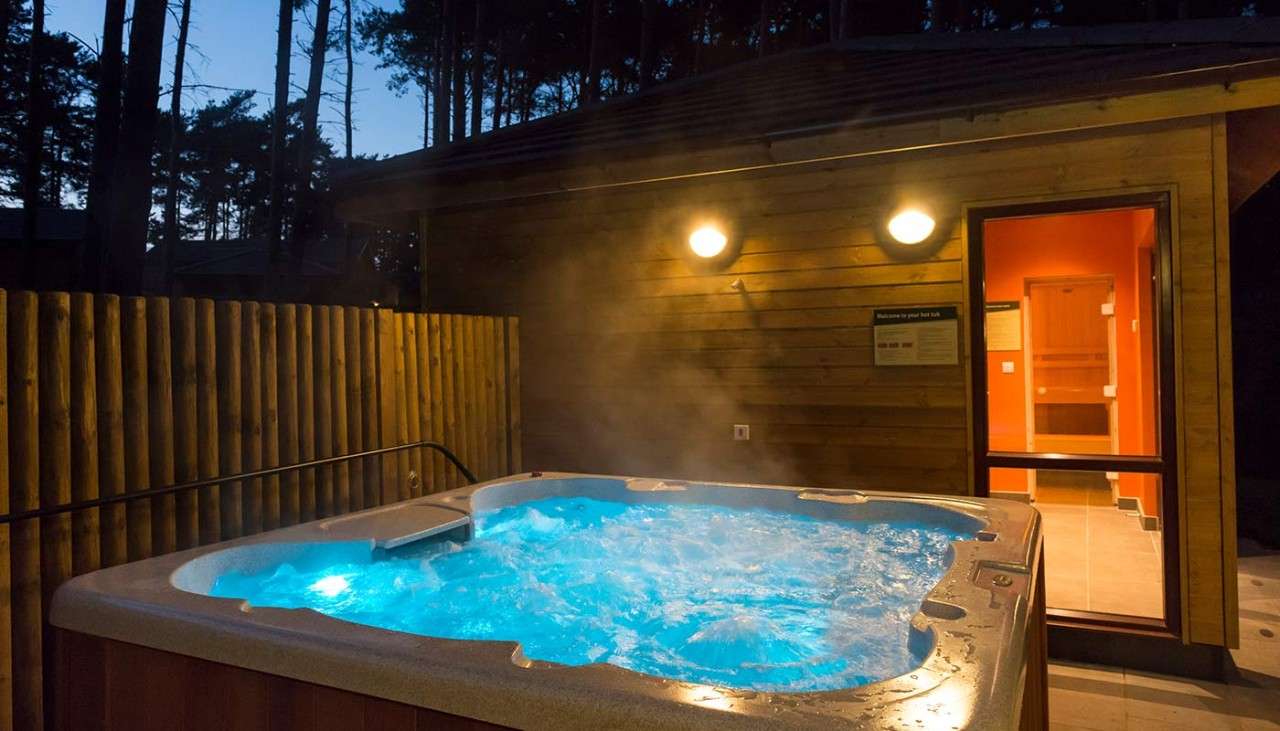 Outdoor hot tub and spa area
