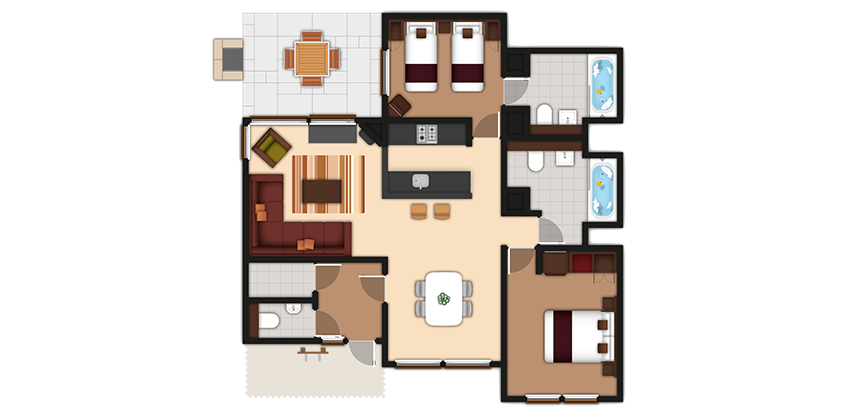 Floorplan of a two bedroom Forest Lodge 