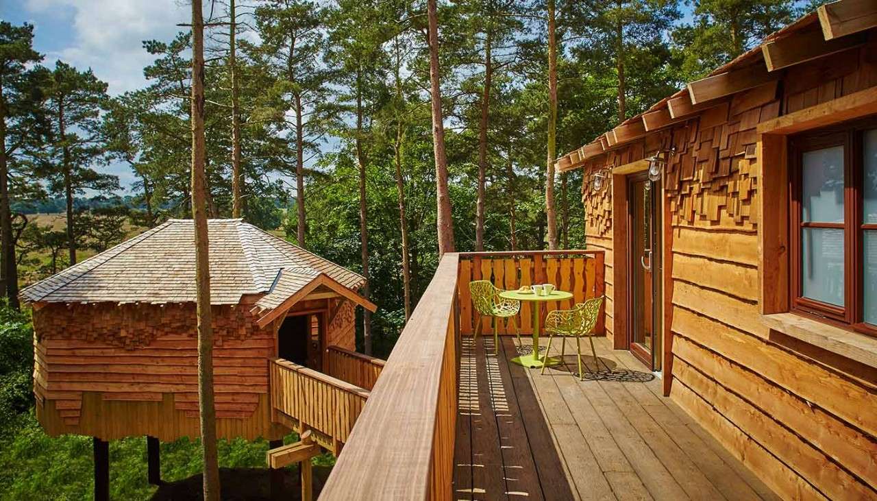 Outdoor balcony with forest view