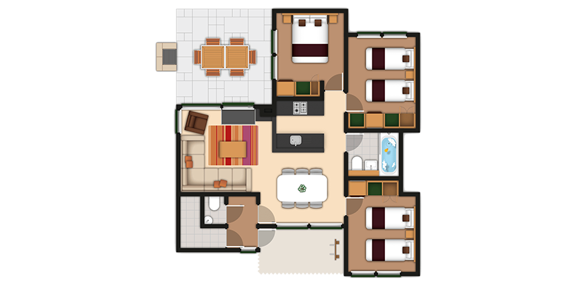 Three bedroom Woodland Lodge floor plan. 