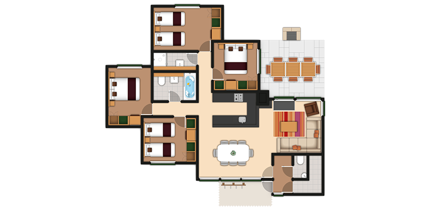 A 4 bedroom Woodland Lodge floor plan.