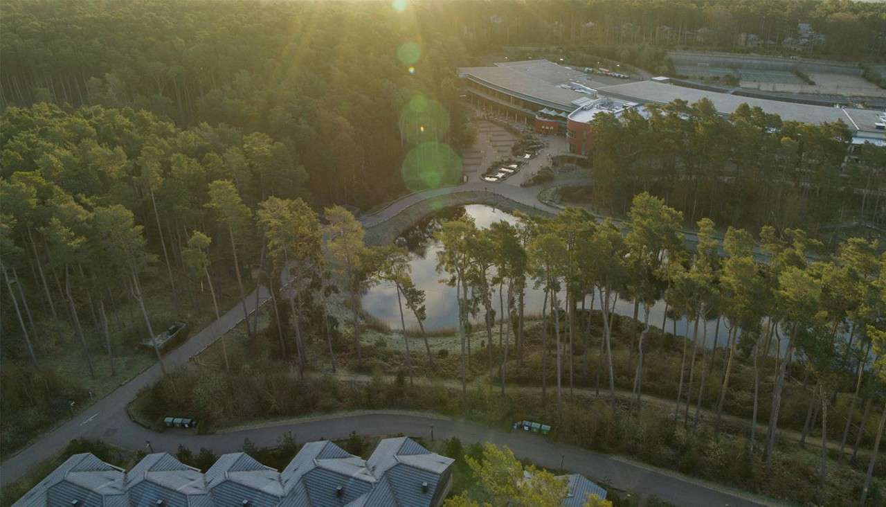 Aerial image of the lake at Woburn Forest.