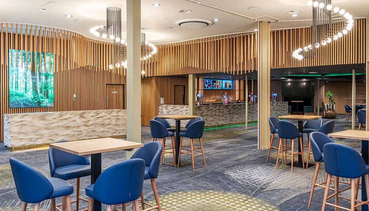 Reception area with seating.