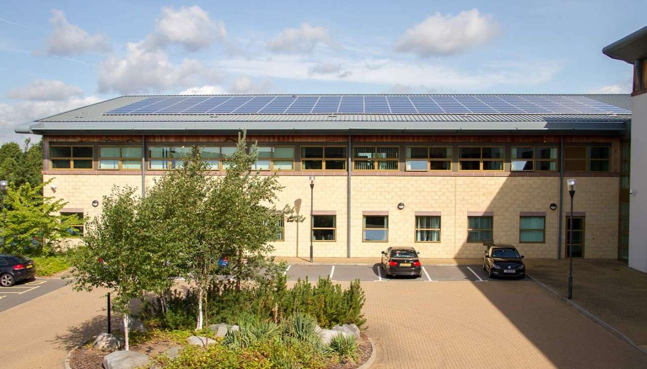 Solar panels on the roof of Center Parcs HQ.